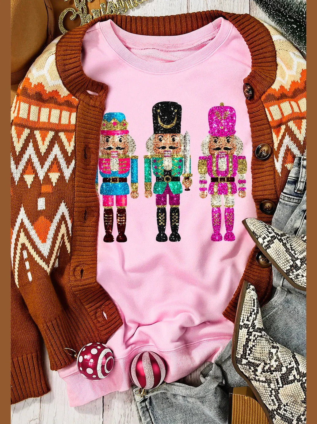 Nutcracker Graphic Round Neck Long Sleeve Sweatshirt