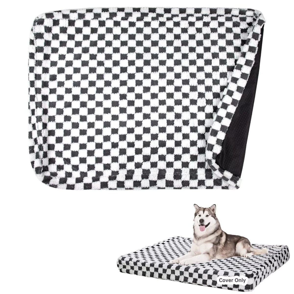 Paw Legend Large Dog Bed Covers with Zipper 44"x32"x4" Replacement Washable Removable Pet Bed Covers for Dog Soft Plush Dark Grey Cover Only