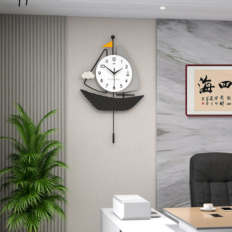 Modern Sailboat Pendulum Wall Clock Nautical Living Room Decor