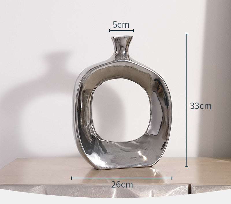 Electroplated Silver Ceramic Vase Desktop Decoration