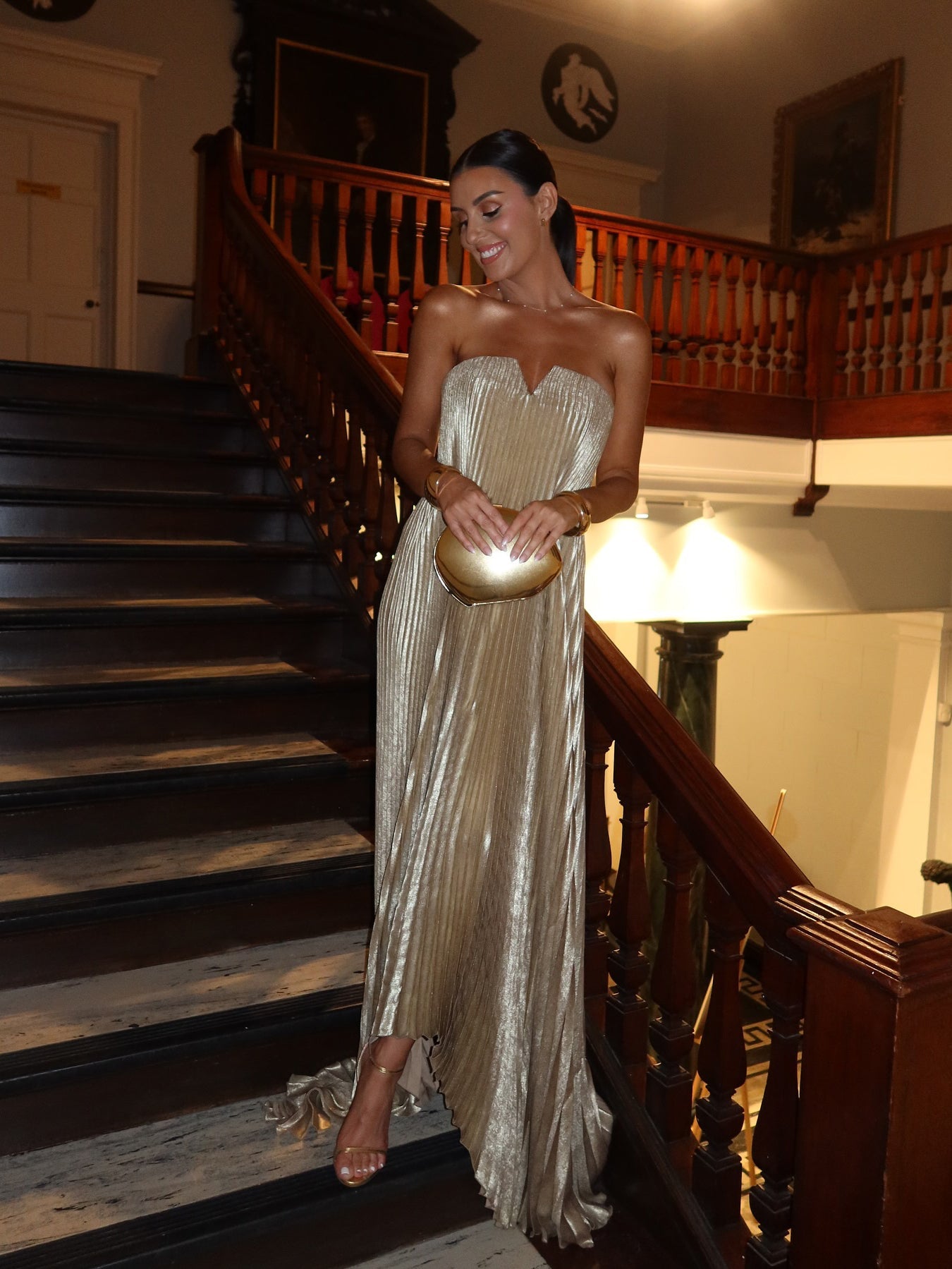 Champagne Color Tube Top Pleated Irregular Hem Dress