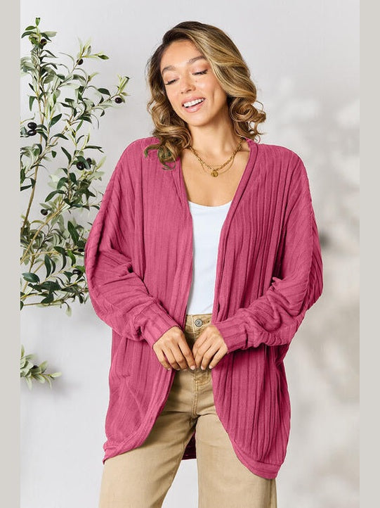 Women Basic Full Size Ribbed Cocoon Cardigan Sweater