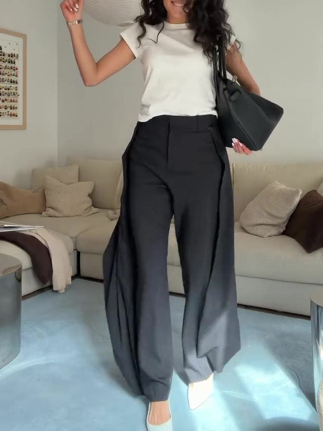 High Waist Draped Wide Leg Suit Pants