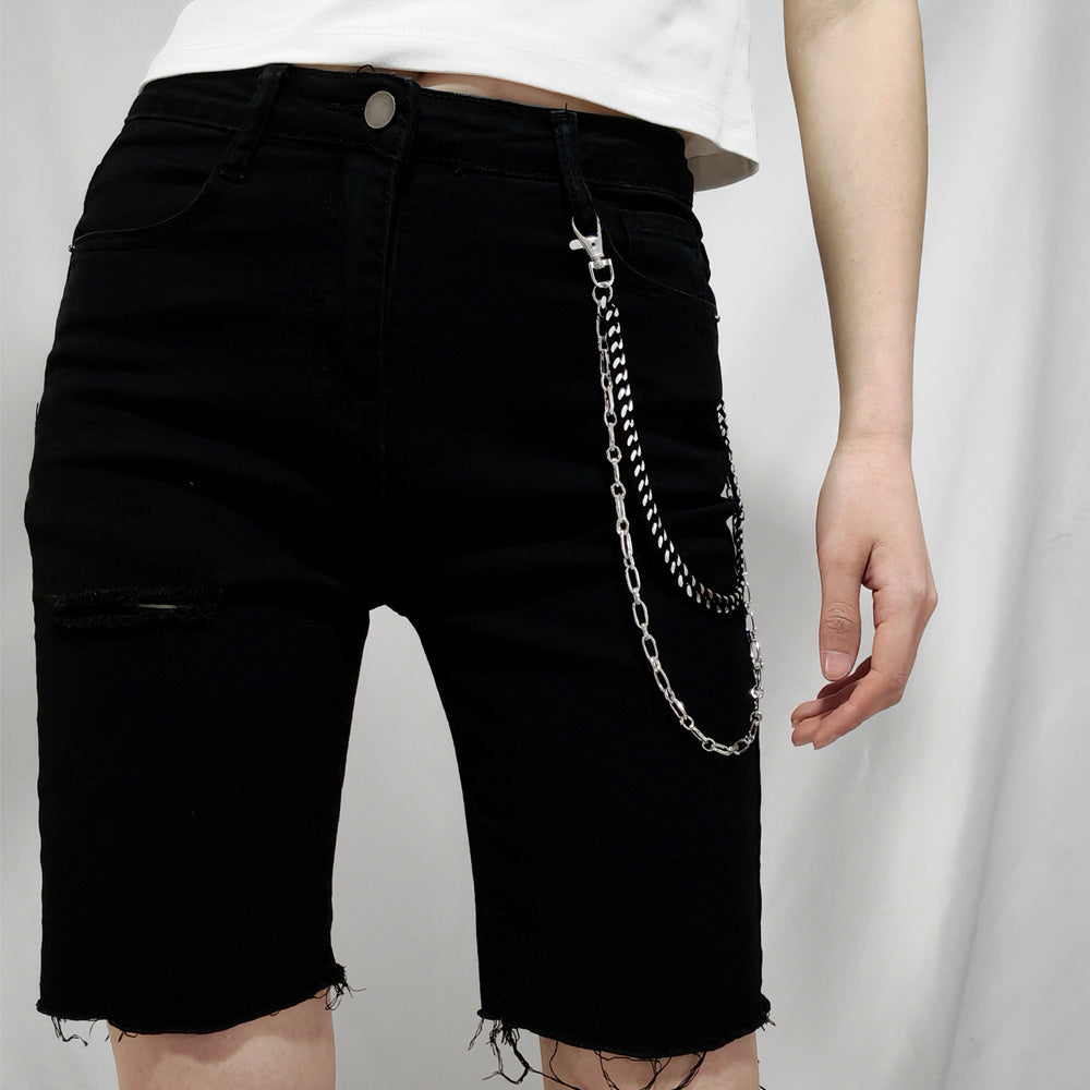 New European And American Punk Style Personality Double Pants Chain Men And Women Black And Silver Mixed Simple Chain Hip-hop Jeans Decoration