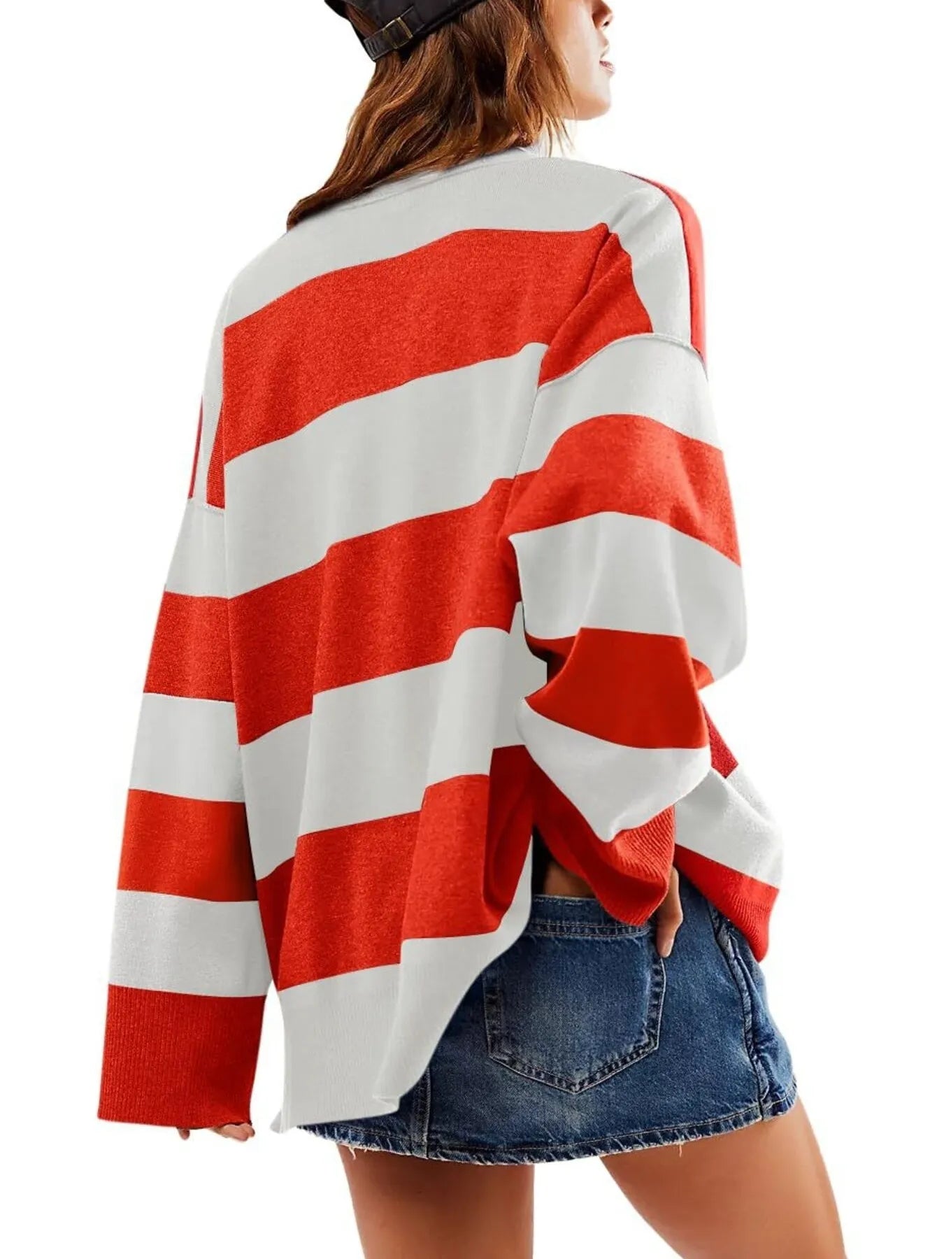 Striped Half-Zip Oversized Sweatshirt