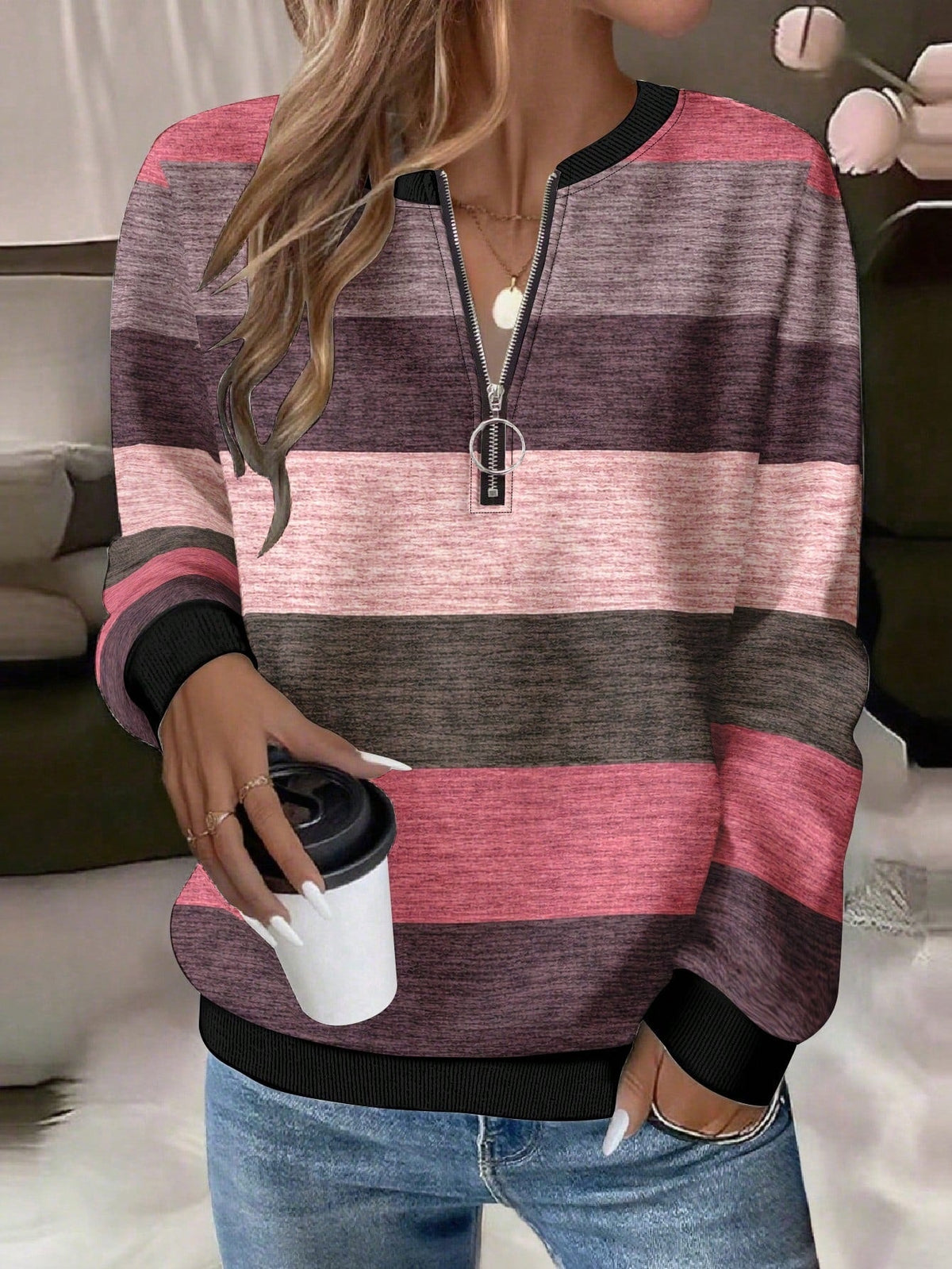 2026 New Autumn And Winter Amazon Independent Site Wish Printed Long Sleeve HalfZip Women's Hoodie