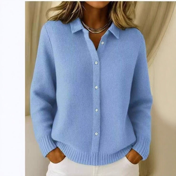 2026 New European And American Cross-Border Turn-Down Collar Solid Color Sweater Cardigan European And American Cross-Border Casual Knit Jacket For Women In Autumn And Winter