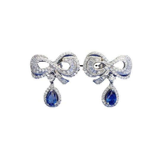 S925 Silver Water Drop Bow Earrings