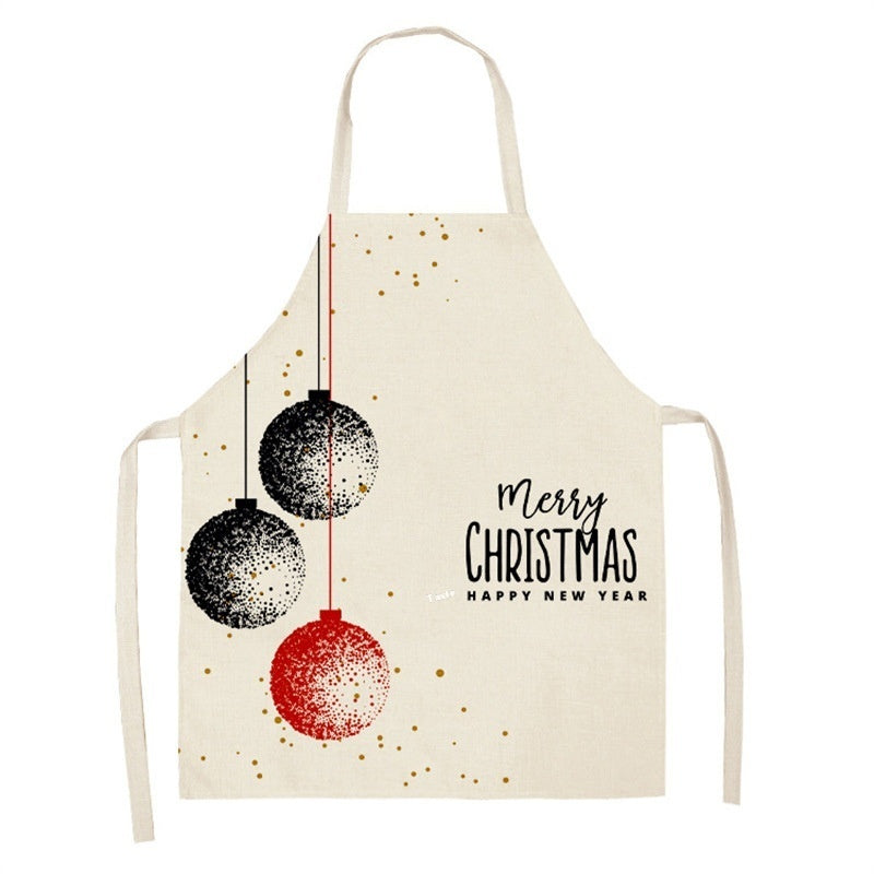 Christmas Deer Art Pattern Female Cleaning Home Cooking Kitchen Apron Chef Ear Cotton Linen