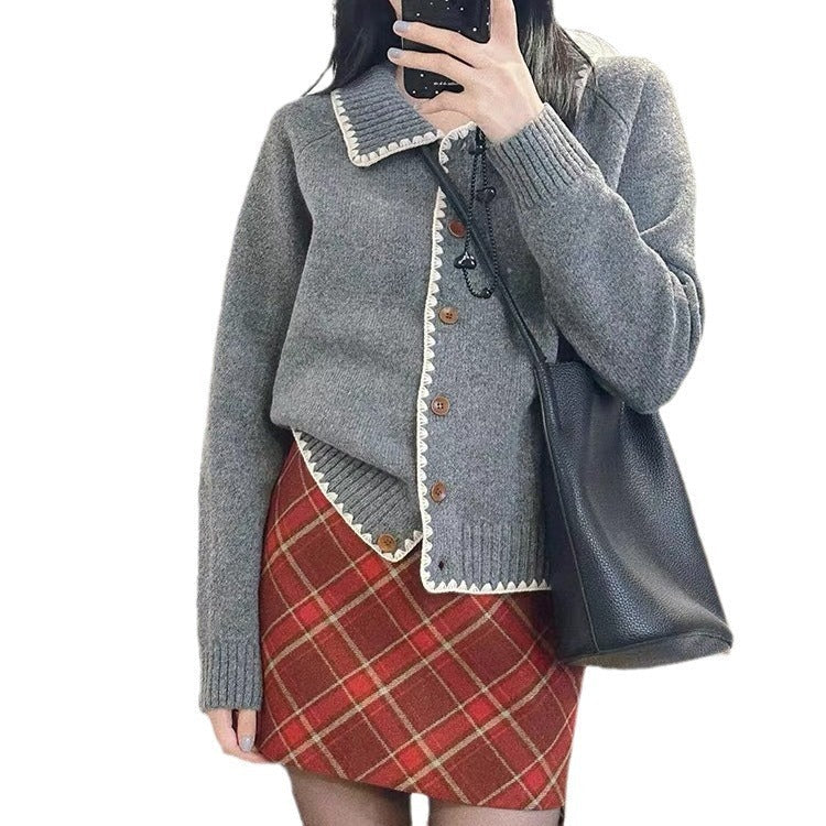 Retro Lapels Hand Crocheting Knitted Cardigan Jacket