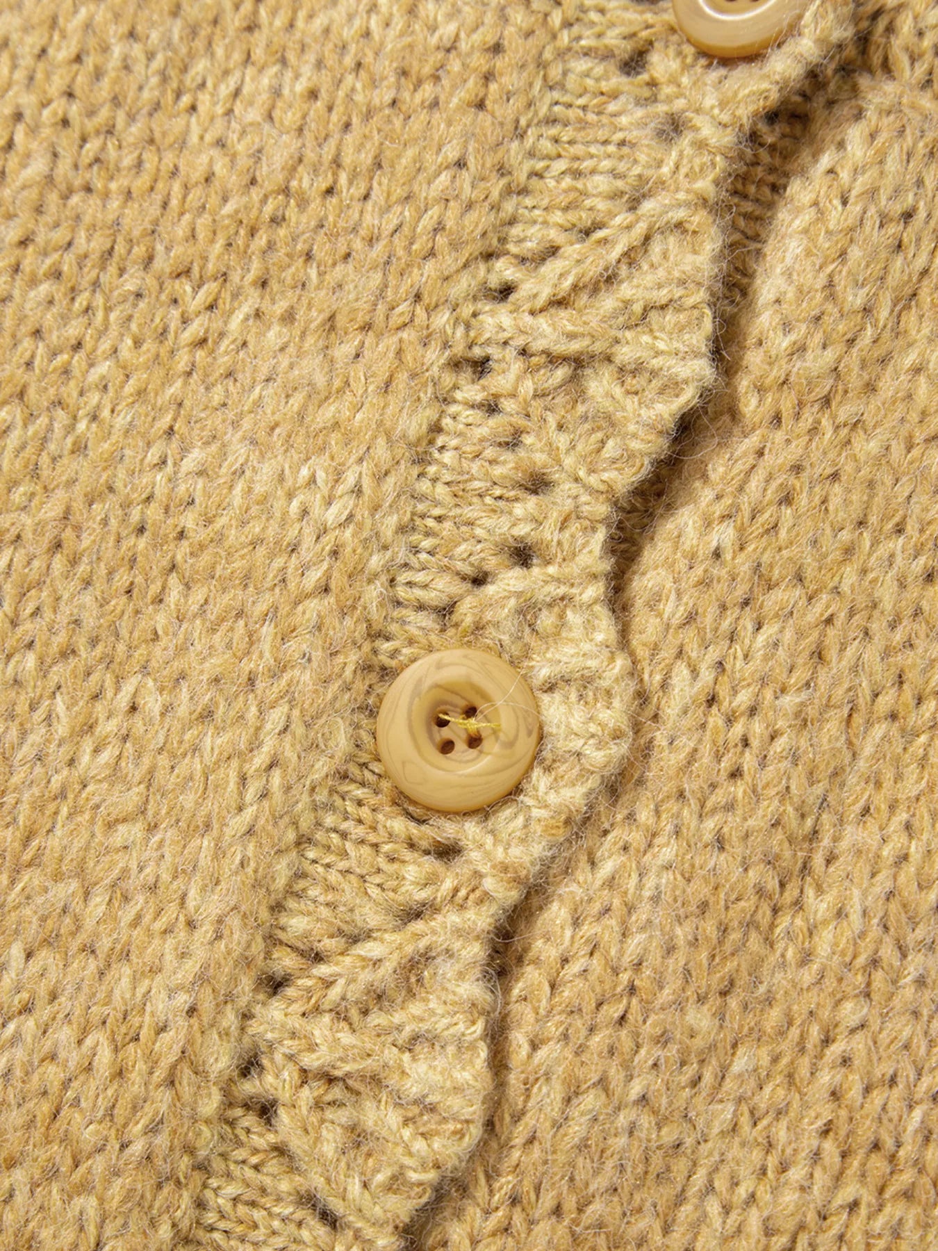 Women Lantern Sleeve Scallop V Neck Buttoned Front Cardigan Sweater