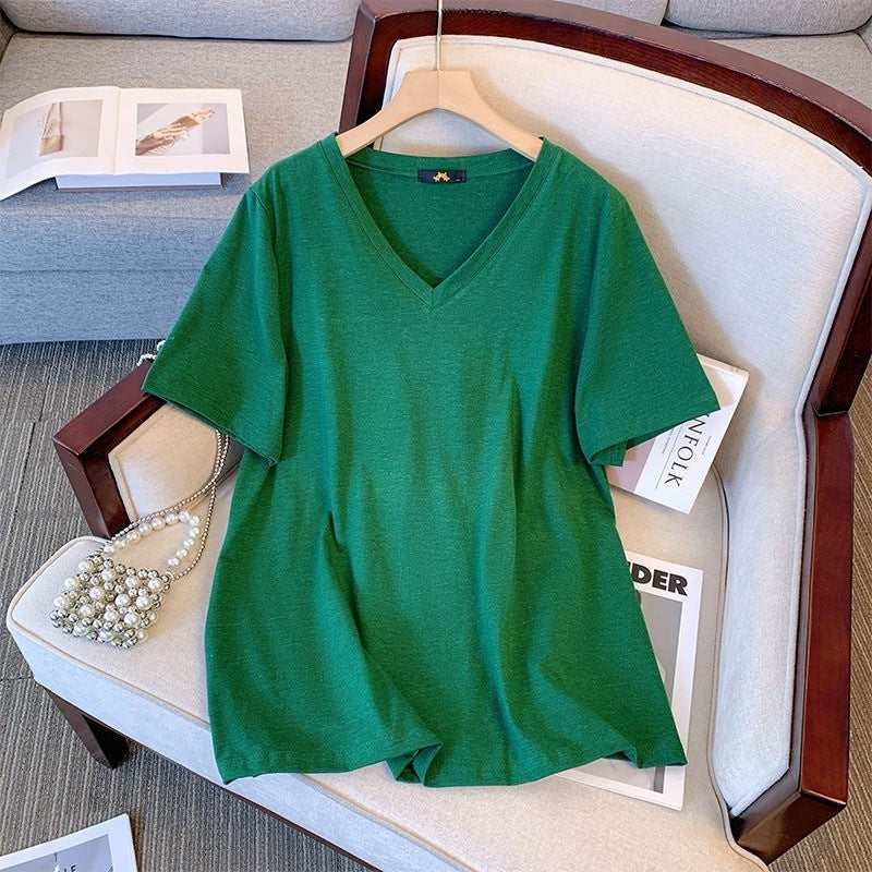 Summer Pure Cotton Short Sleeve T-shirt Top V-neck Loose