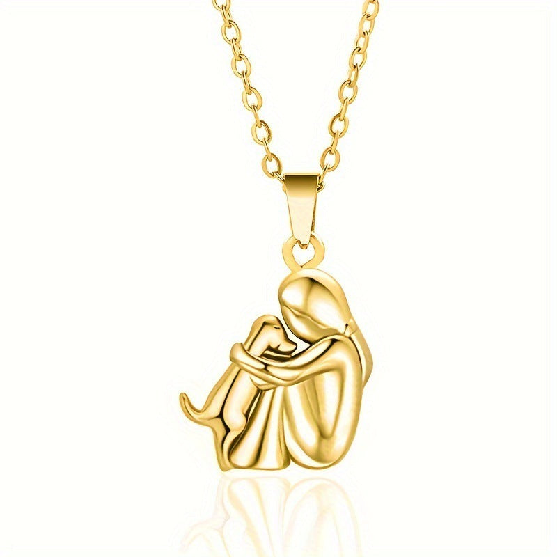 Fashion Little Girl And Dog Hug Necklace