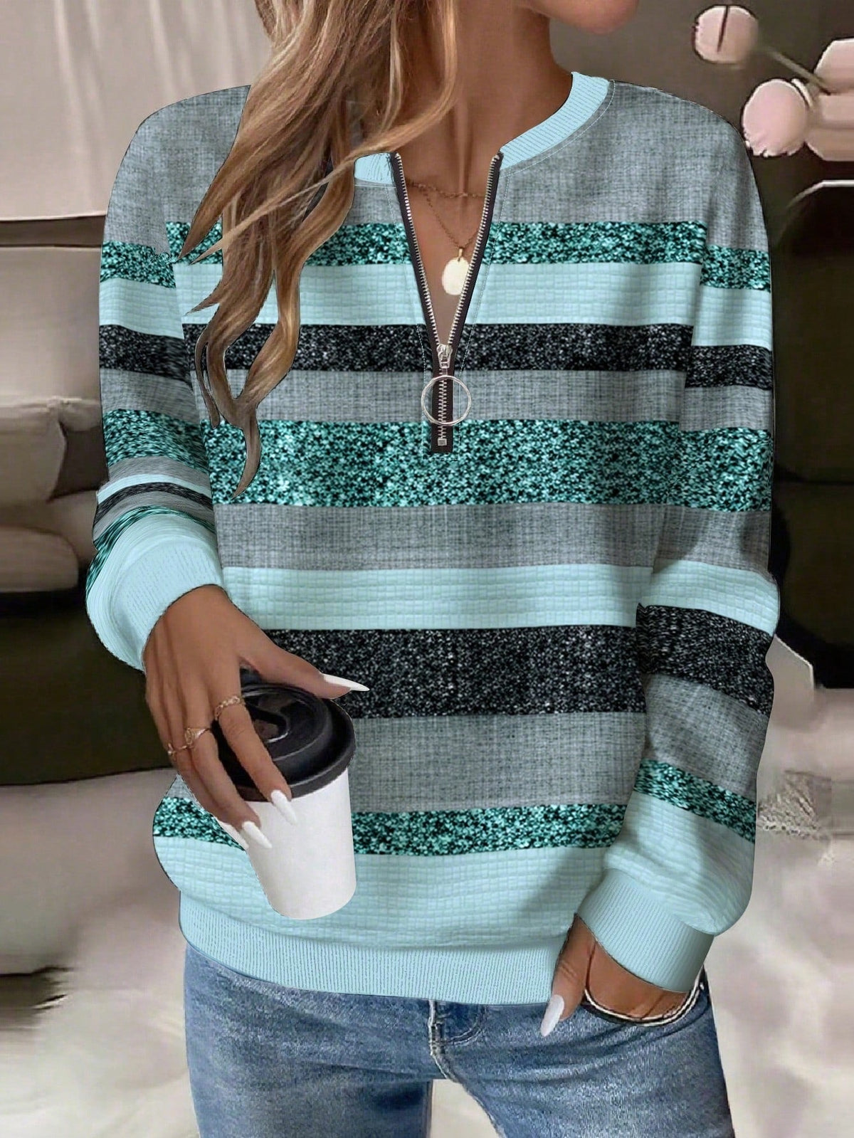 2026 New Autumn And Winter Amazon Independent Site Wish Printed Long Sleeve HalfZip Women's Hoodie