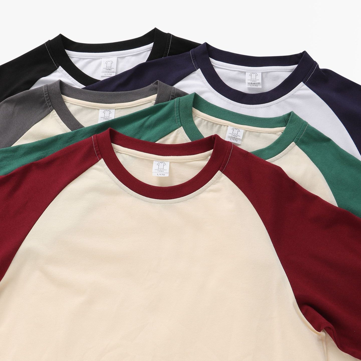 Summer 230g Contrast Color Raglan Sleeve T-shirt Men