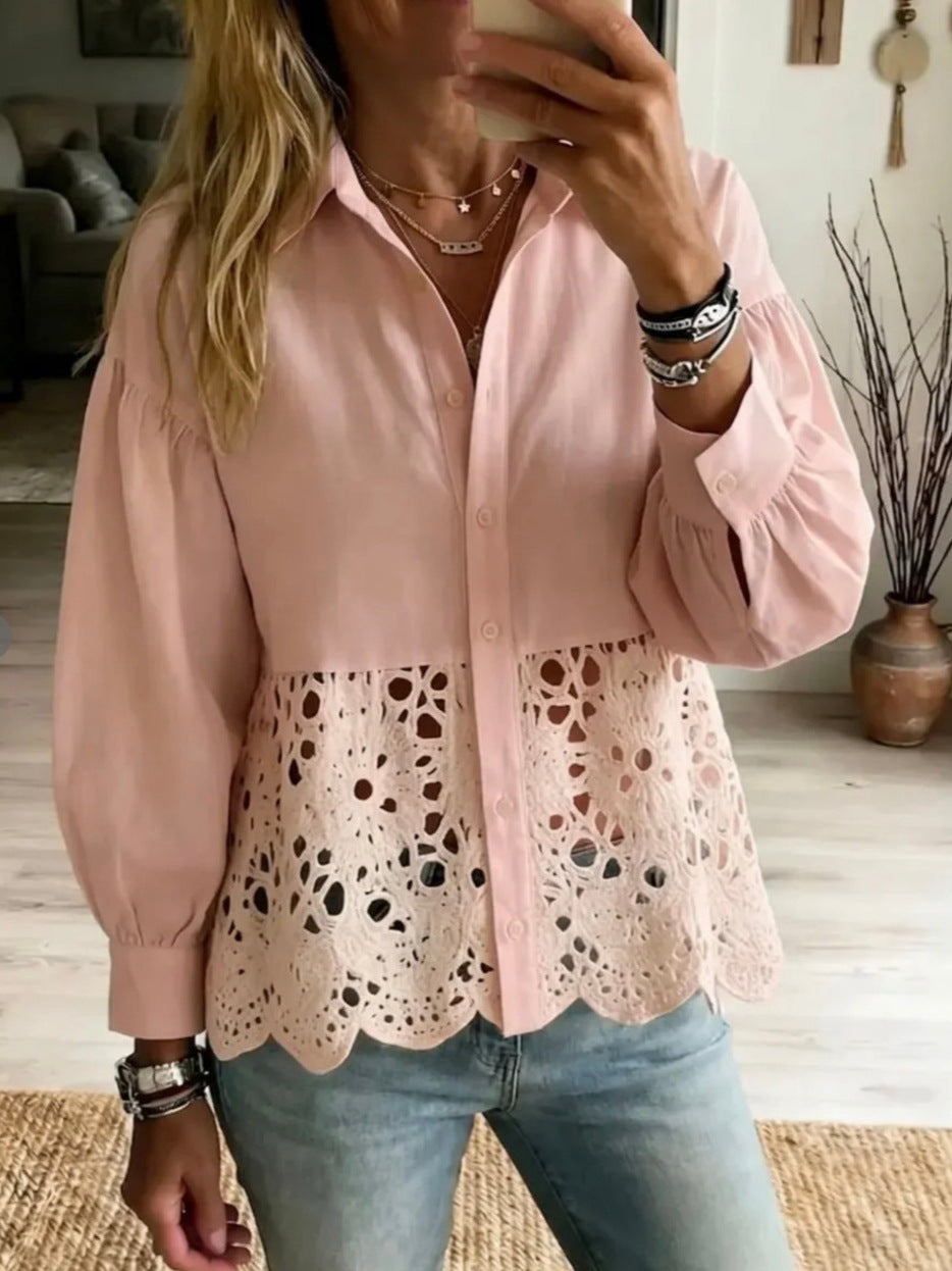 AliExpress Europe And US Cross-Border New Womens Hollow-Out Hem Shirt