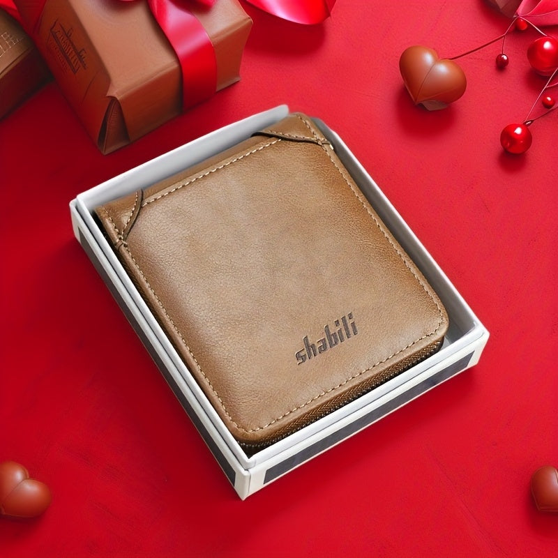 Fashionable Men's Wallet, Short Casual, Retro Zipper Youth European And American Fashion Wallet, Large Capacity, Super Practical