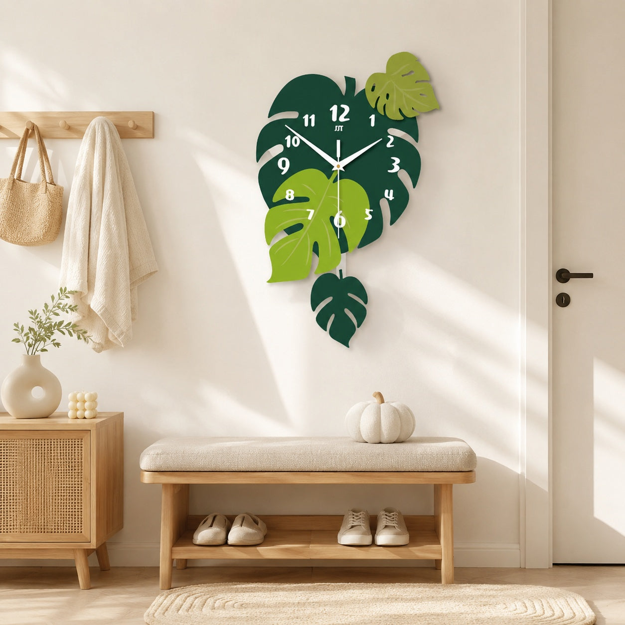 Acrylic Leaf Wall Clock Tropical Decorative Home Decor