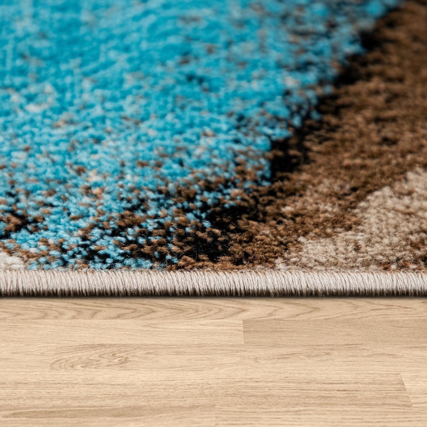 Beige Blue Area Rug Modern Geometric Pattern Low-Pile