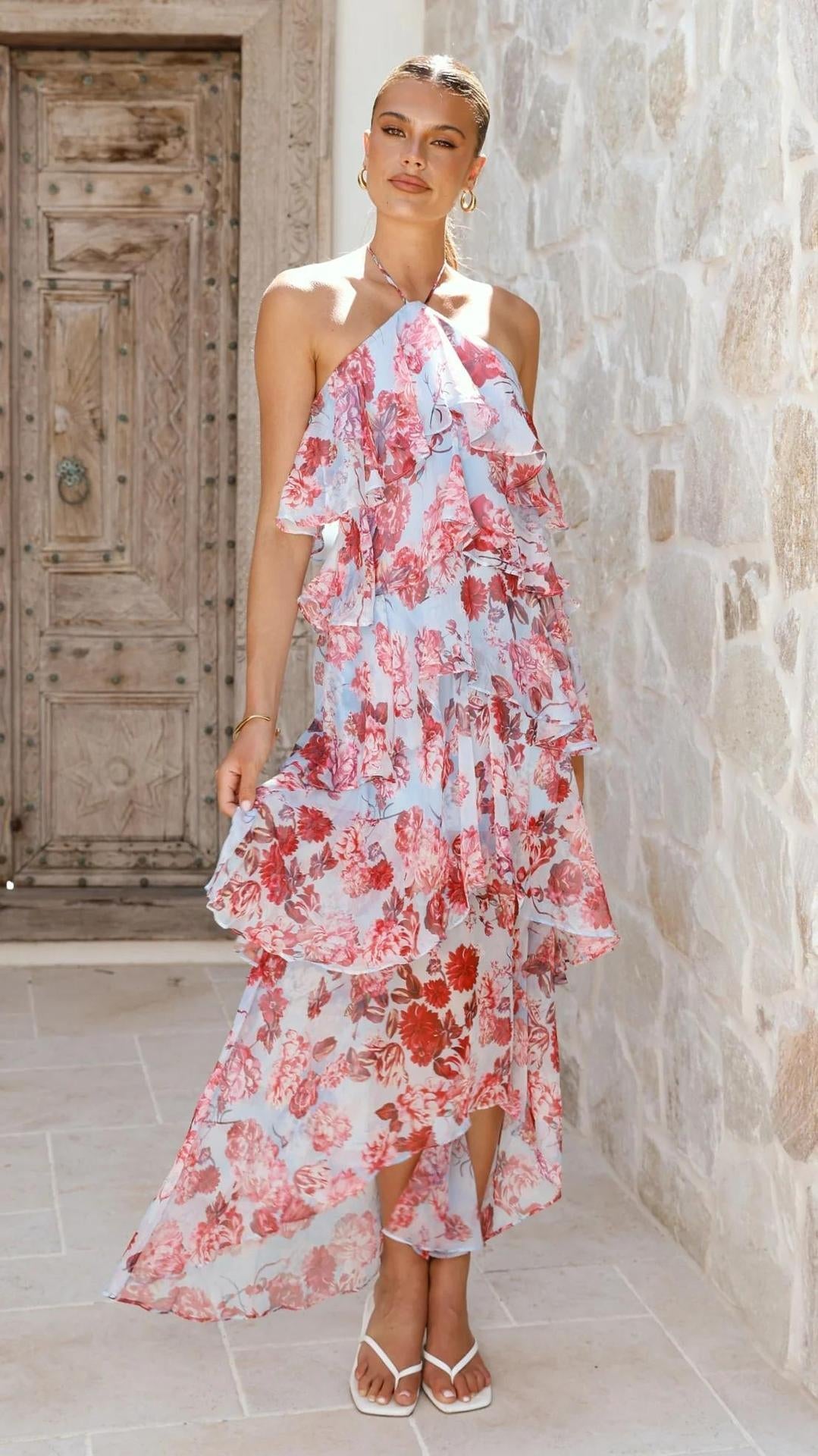 Off-shoulder Chiffon Printed Dress
