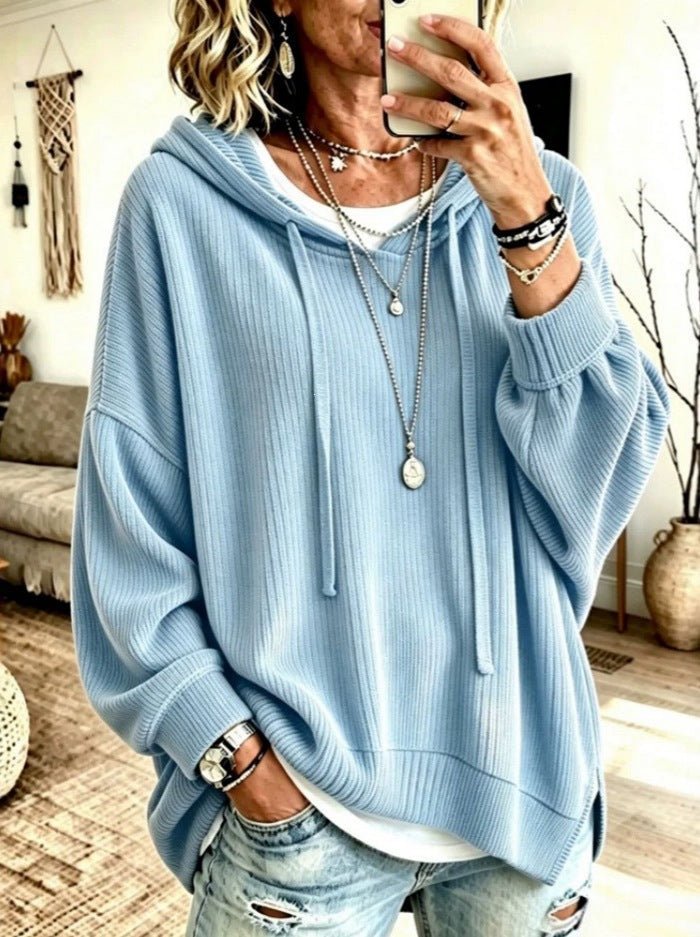 2026 European And American Women's Fashion Amazon Independent Store Hooded Drawstring Woven Corduroy Sweatshirt Jacket Loose Top