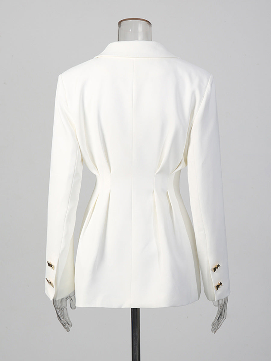 Solid-color Long-sleeve Fitted Blazer & High-waisted Straight-leg Trousers Set