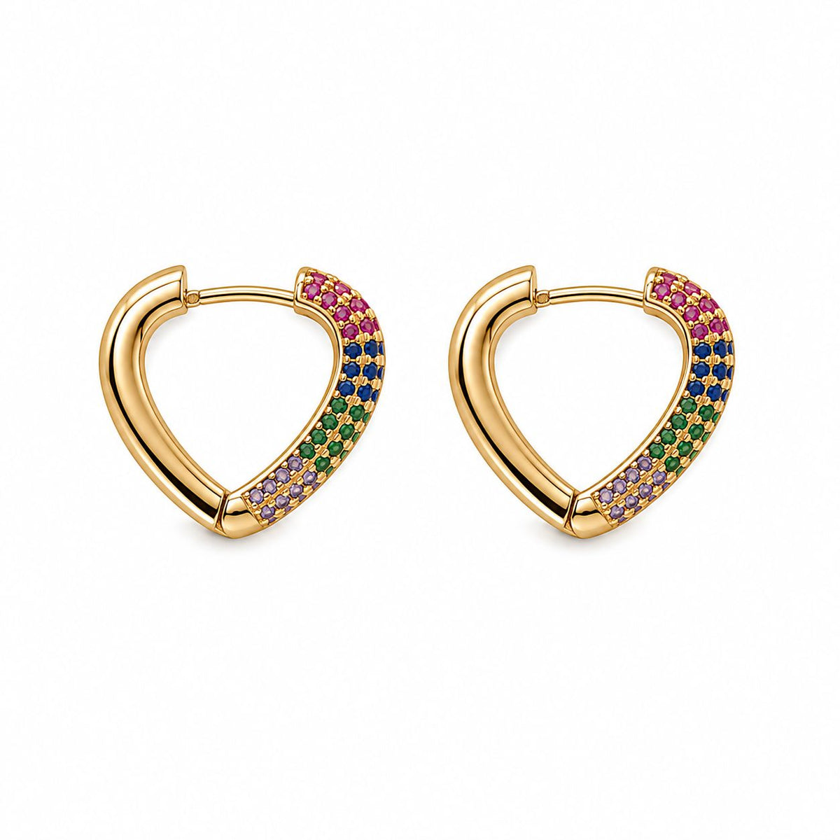 Rainbow Pave Heart Hoop Earrings
