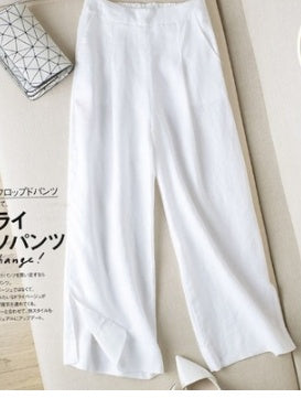 Loose Plus Size Casual Nine-point Linen Wide-leg Pants Women Casual
