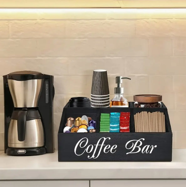 Coffee Bar Organizer - Rustic Wooden Nespresso Pod Holder, Declutter Your Kitchen Countertop or Office