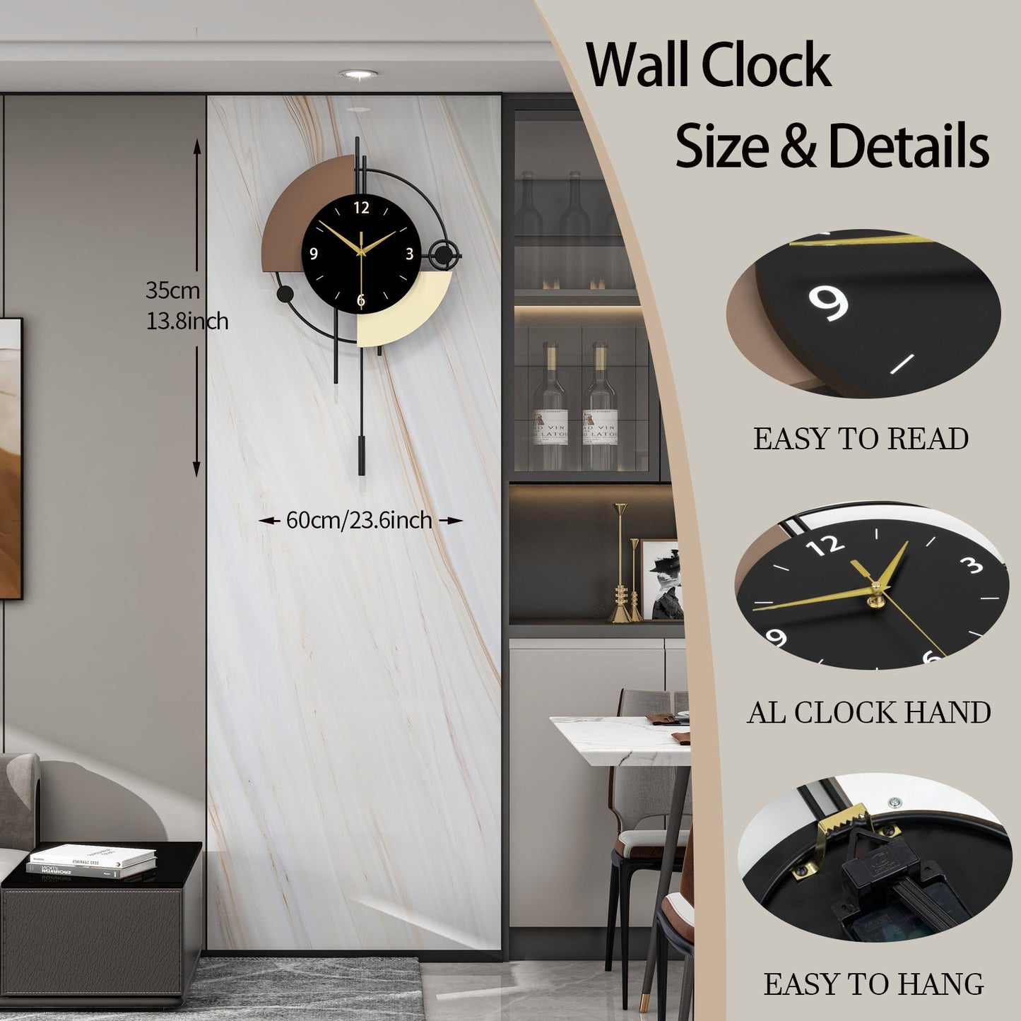 Modern Metal Wall Clock Decorative Pendulum Home Decor