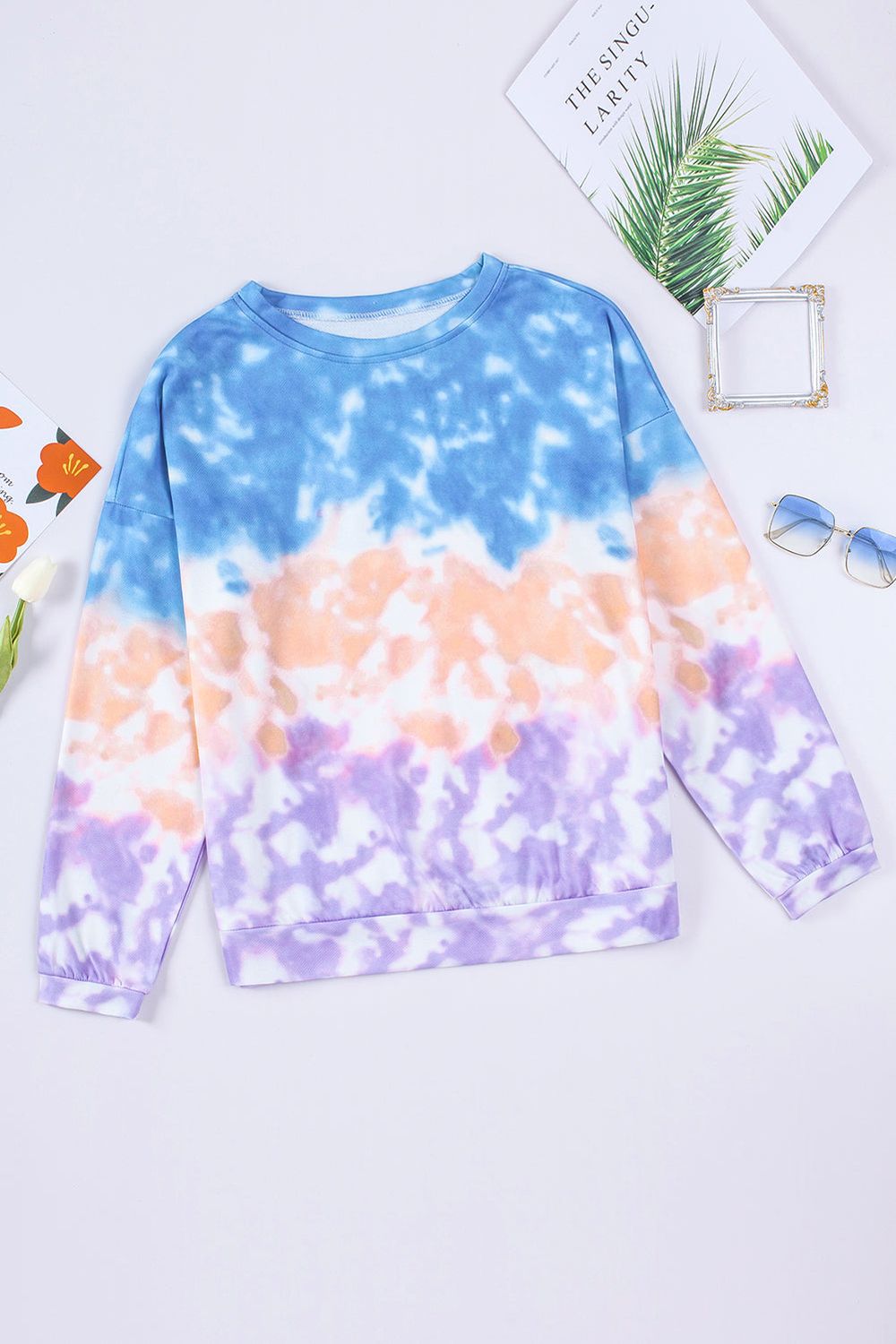 Women Tie-Dye Drop Shoulder Round Neck Sweatshirt