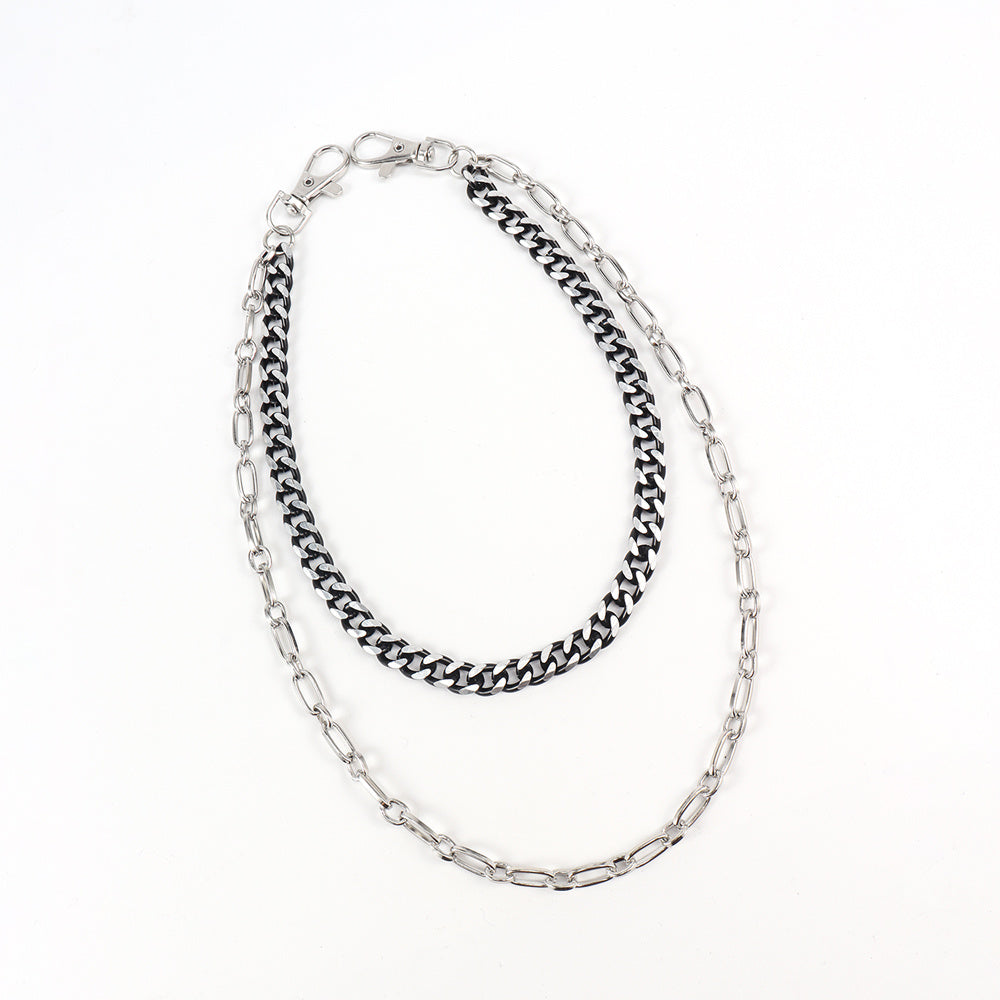 New European And American Punk Style Personality Double Pants Chain Men And Women Black And Silver Mixed Simple Chain Hip-hop Jeans Decoration