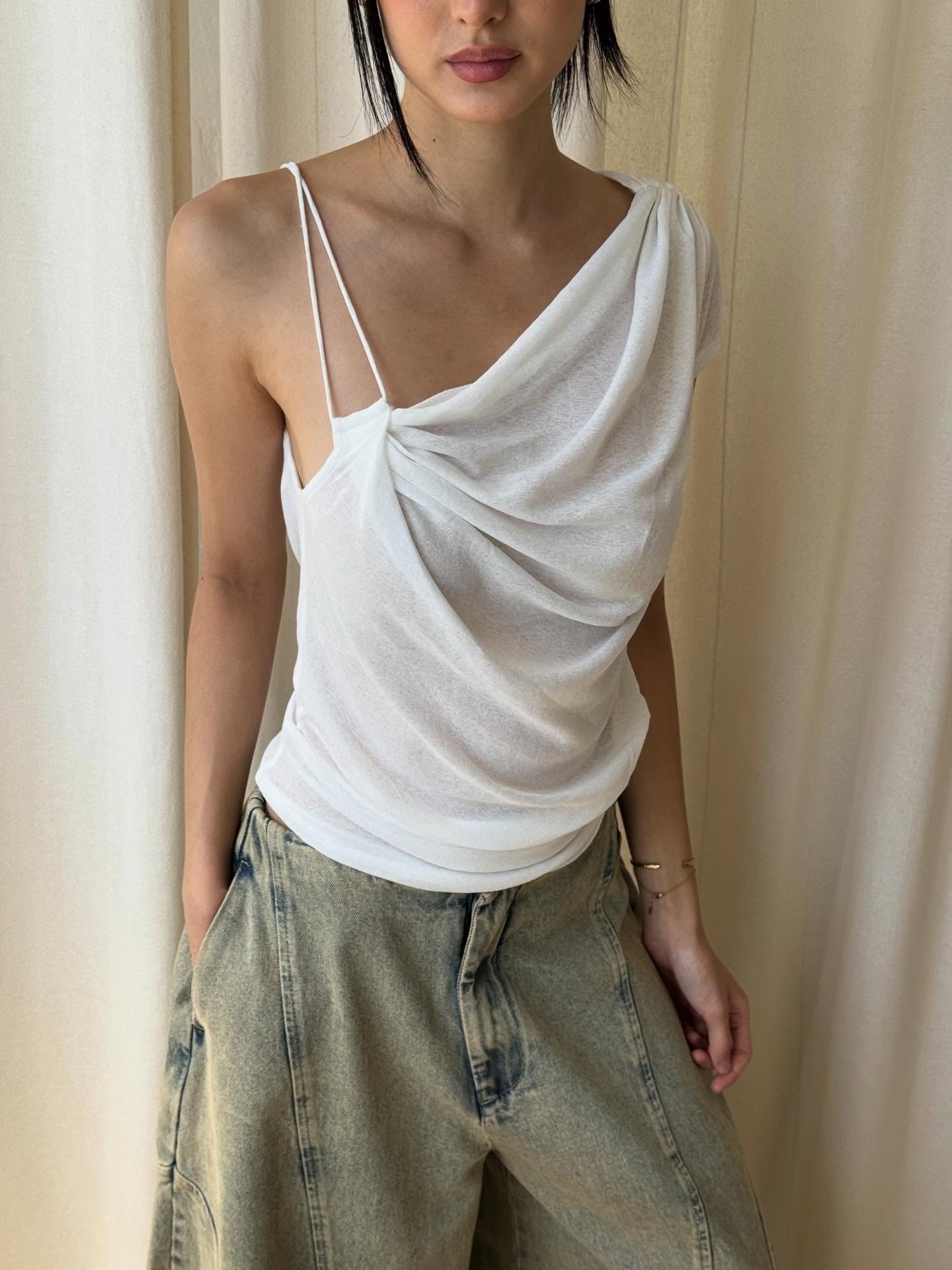 Solid Color Asymmetrical Halter Neckline Backless Cropped Top
