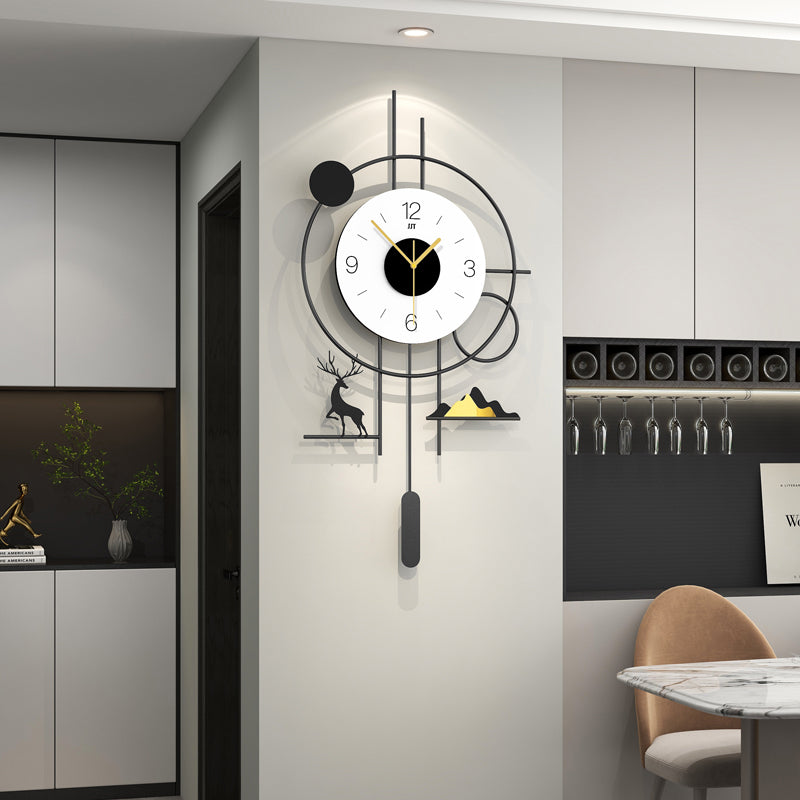 Modern Geometric Wall Clock Minimalist Metal Decor With Pendulum Design