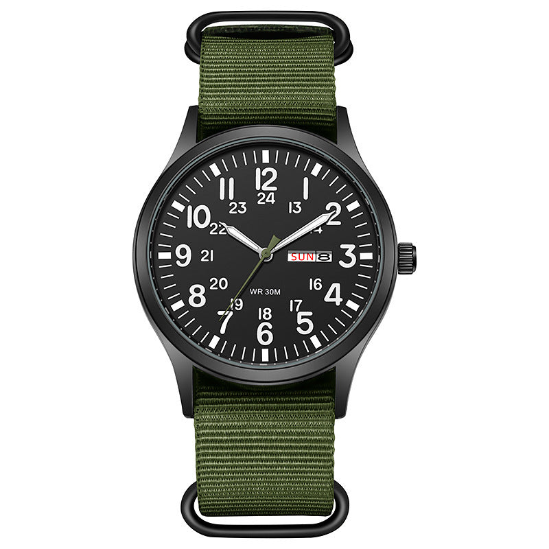 Men's Nylon Quartz Watch Luminous Woven Calendar Week Display