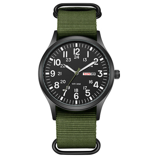 Men's Nylon Quartz Watch Luminous Woven Calendar Week Display