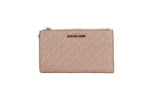 Michael Kors Jet Set Travel Dark Powder Blush PVC Large Double Zip Wrist Wallet
