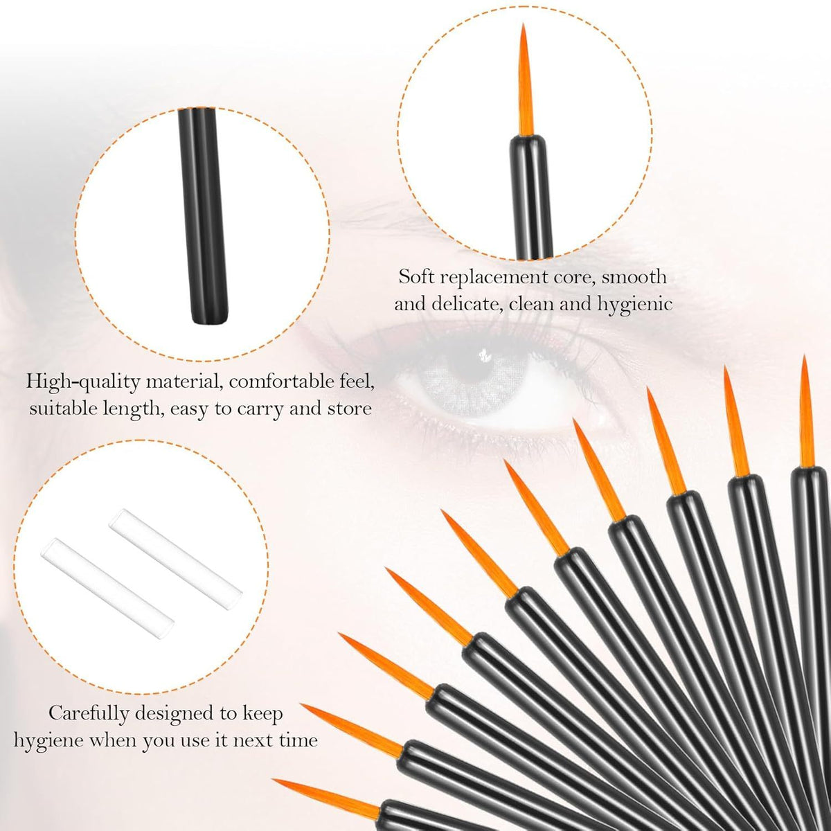 One Hundred Pack Disposable Eyeliner Brushes - Ultra-Fine Point Applicators, Black Cosmetic Eye Wands For Precise Makeup Application