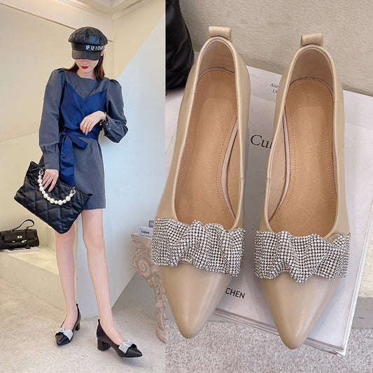 Top Layer Cowhide Pointed Toe Fashion Single Shoes Women