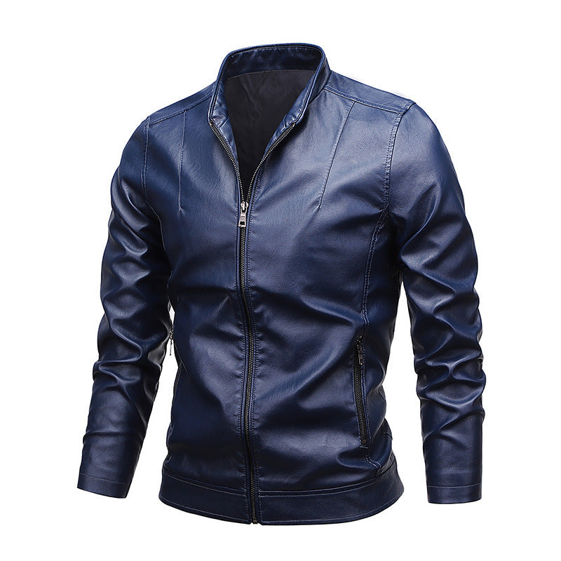 Amazon Men's 2026 Autumn New Foreign Trade Collar Men's Motorcycle Leather Washed Pu Leather Jacket Coat Top