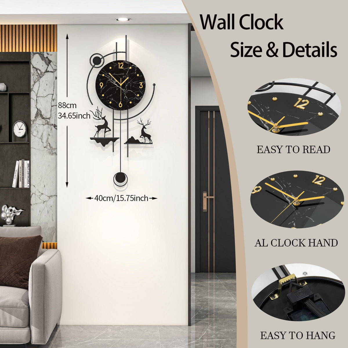 Modern Abstract Wall Clock Metal Decorative Pendulum Home Decor Design