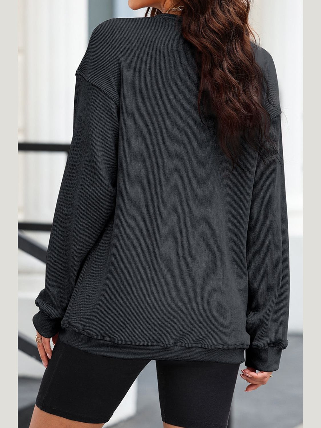 Women Sequin Candy Cane Round Neck Christmas Sweatshirt