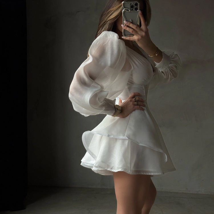 White Corset Puff Sleeve Mini Dress