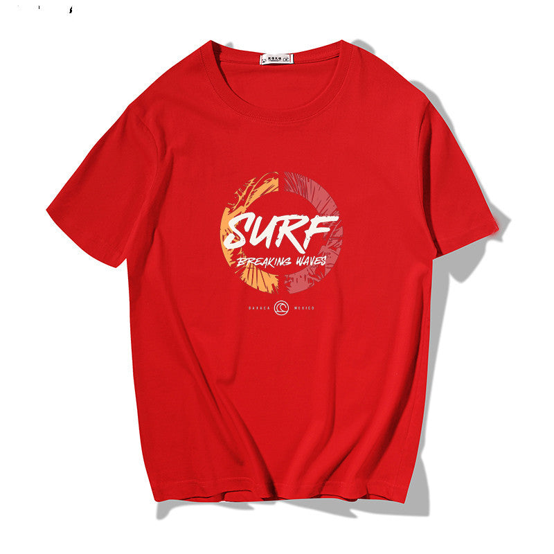 Short Sleeve T-shirt Men"s Fashion Brand Pure Cotton Harbor Style Versatile Summer New Loose Print Crew Neck Japanese