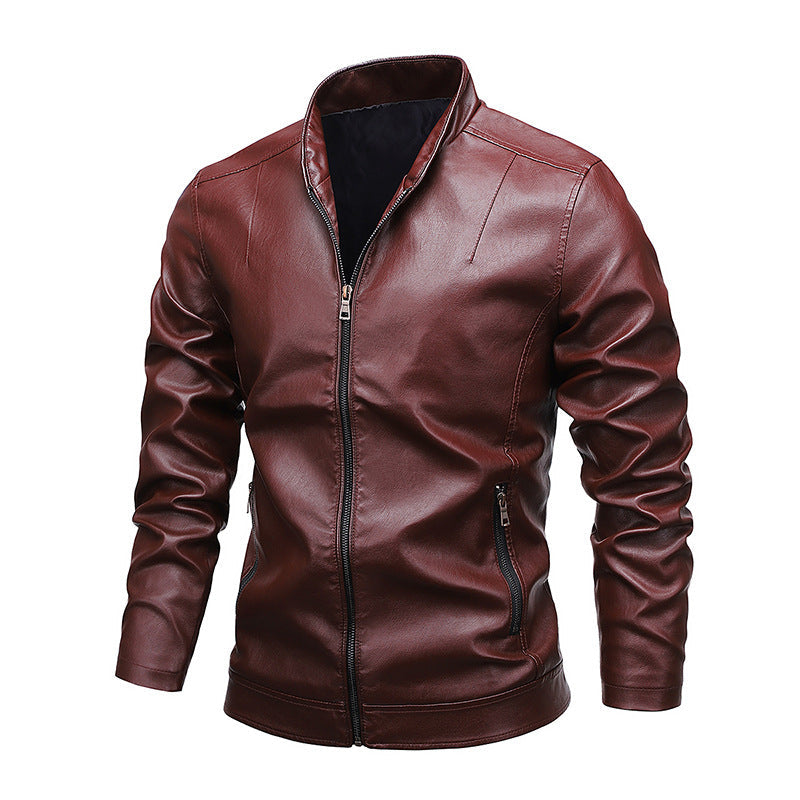 Amazon Men's 2026 Autumn New Foreign Trade Collar Men's Motorcycle Leather Washed Pu Leather Jacket Coat Top
