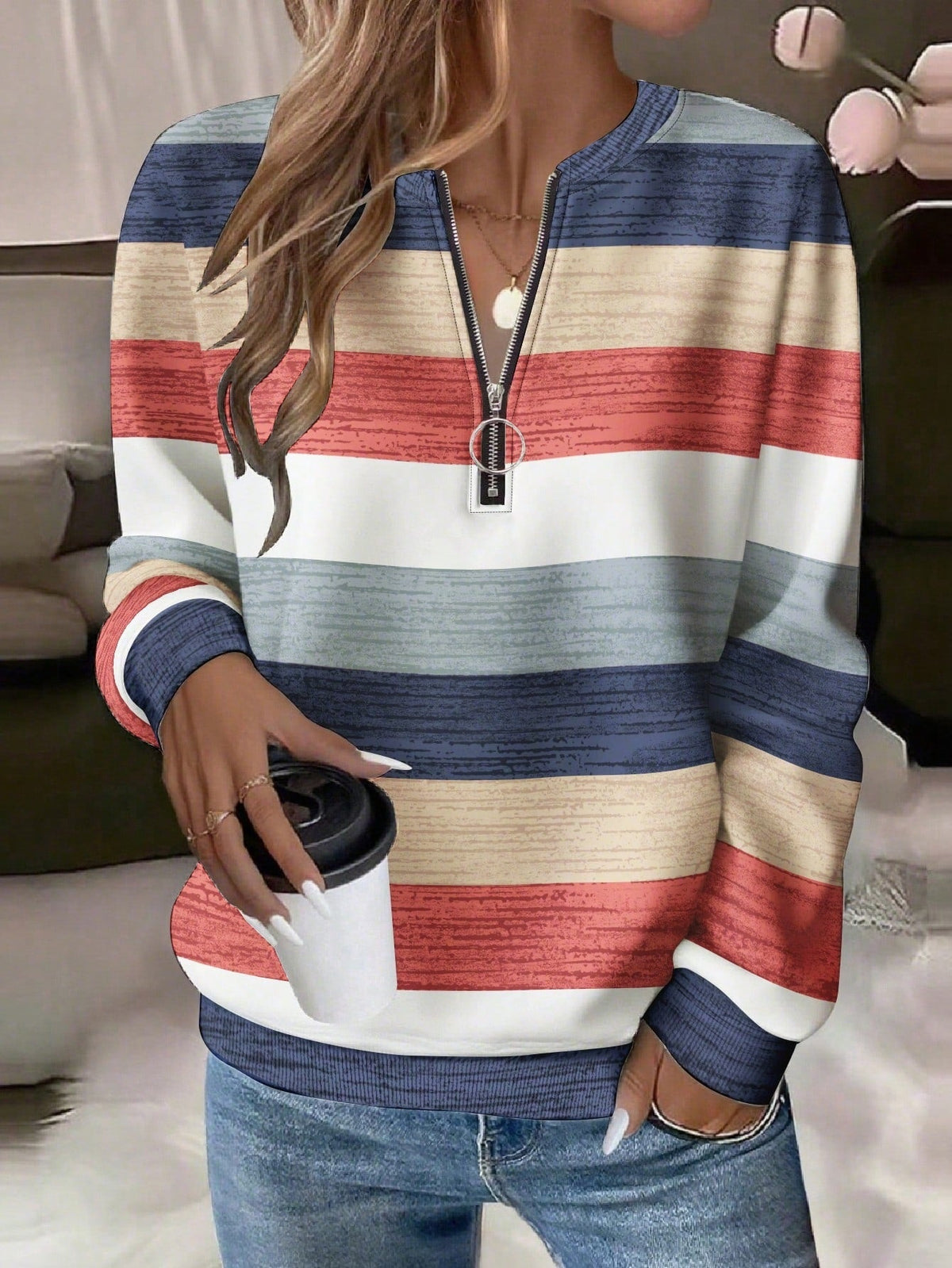 2026 Foreign Trade Women's HalfZip LongSleeve Sweatshirt Fashion Hoodie For Women