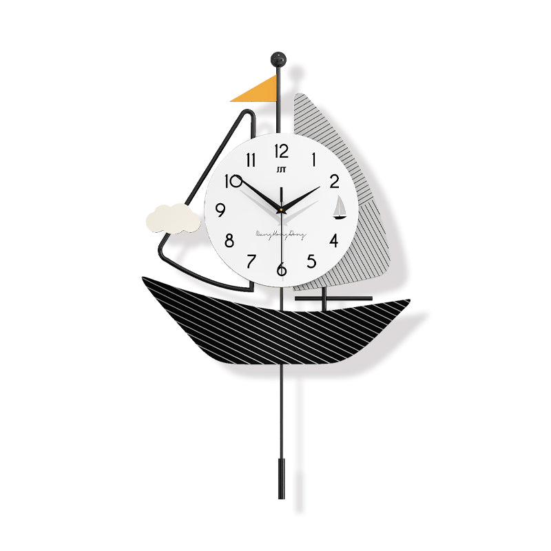 Modern Sailboat Pendulum Wall Clock Nautical Living Room Decor