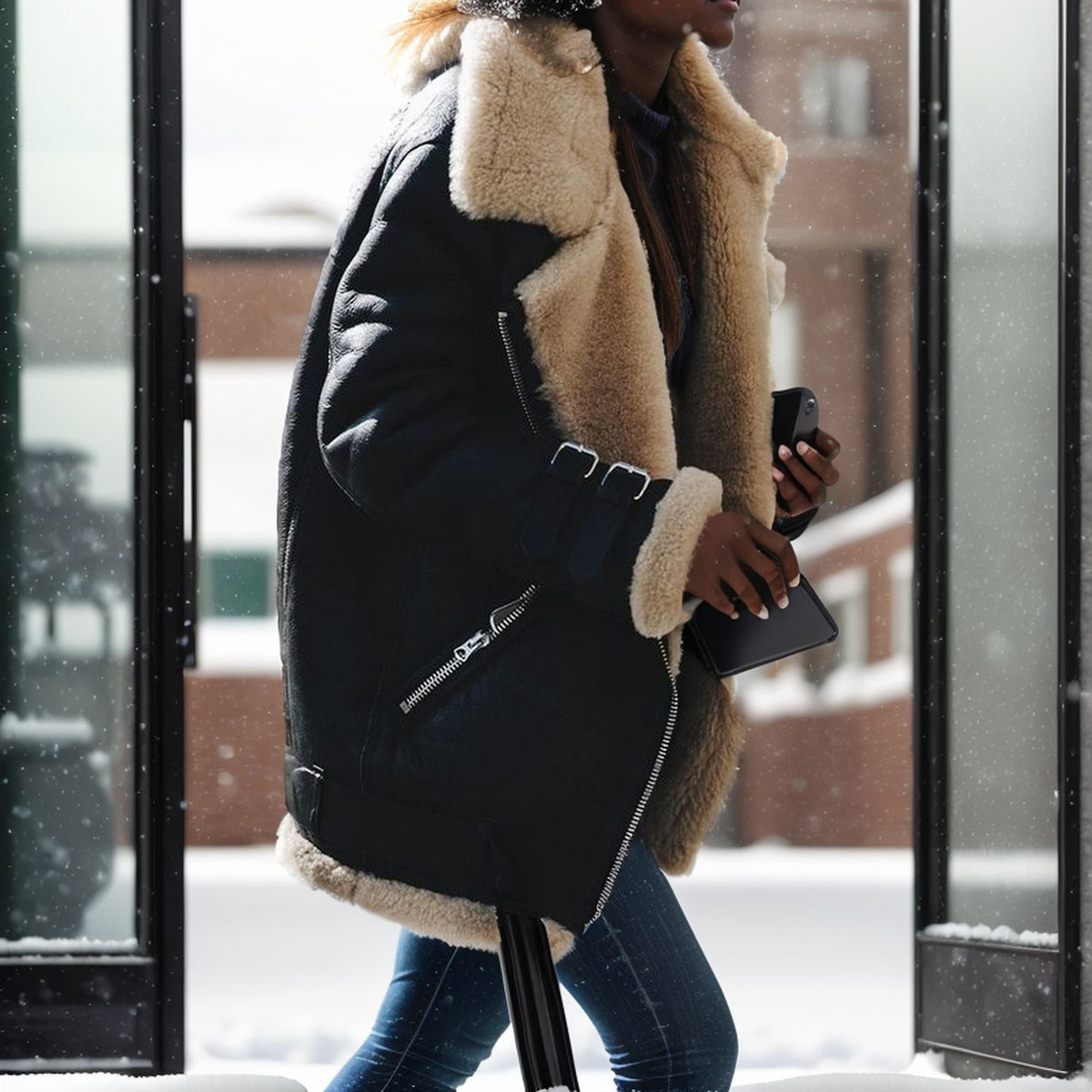 Motorcycle Suede Lamb Wool Jacket Women's Lapel Fur Cotton Coat Autumn And Winter Women's Jacket