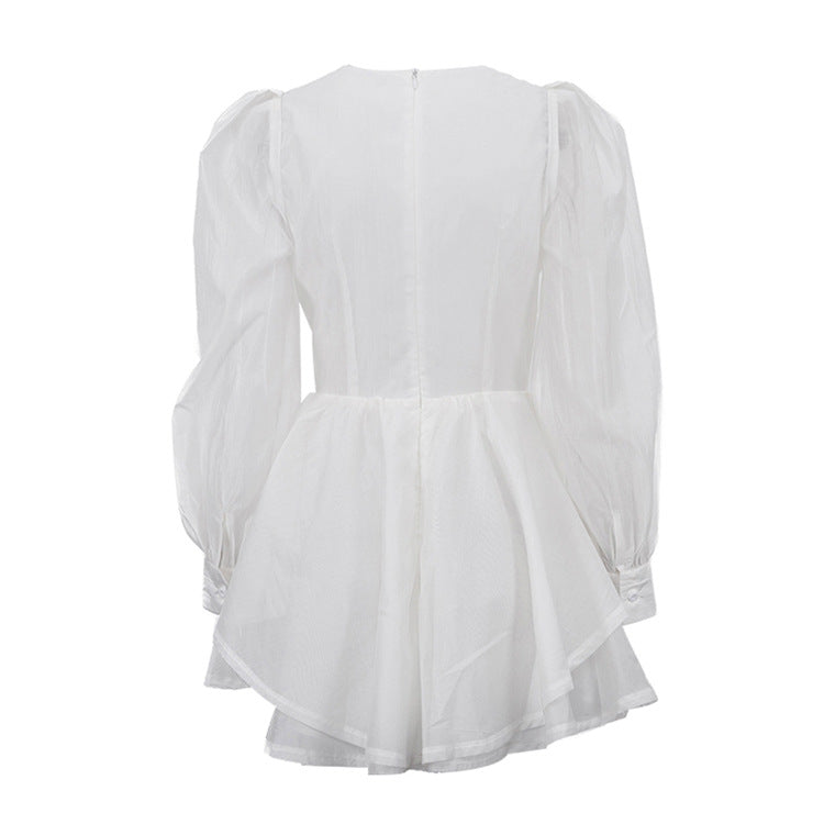 White Corset Puff Sleeve Mini Dress