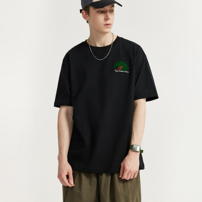 Towel Embroidery Pine Short-sleeved T-shirt Fashion Brand Simple Style Casual Cool Men